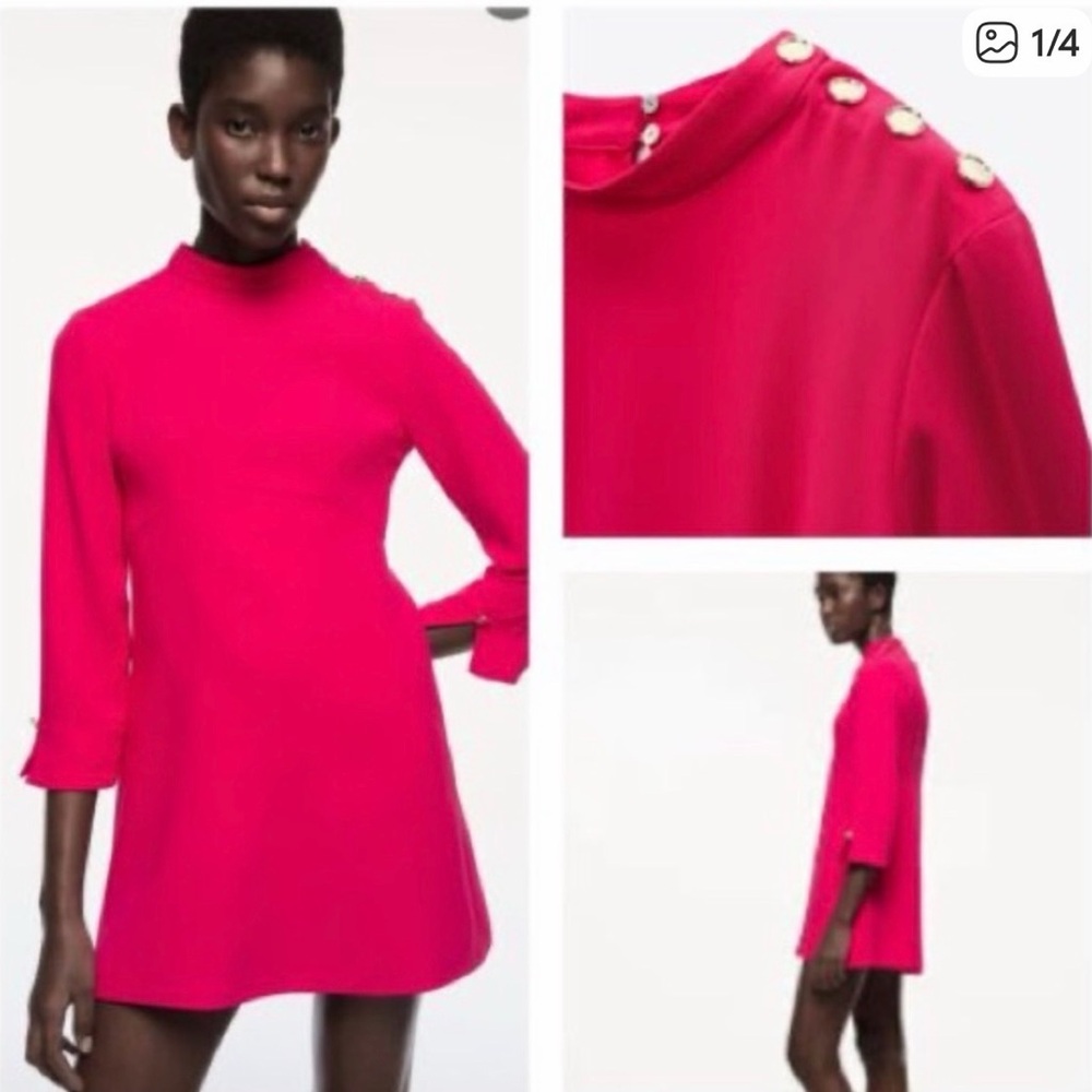 Zara Red Mini Dress with Gold Button Accents
